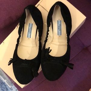 Prada black suede ballerinas